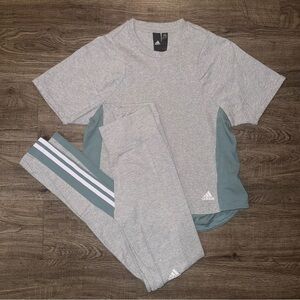 Adidas Heather Gray and Teal Workout Set